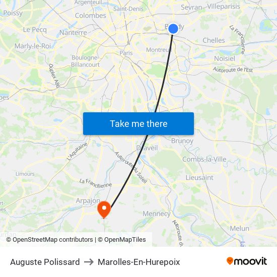 Auguste Polissard to Marolles-En-Hurepoix map