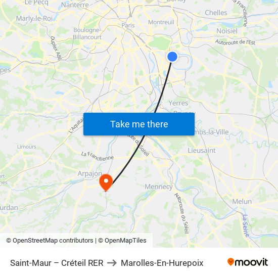 Saint-Maur – Créteil RER to Marolles-En-Hurepoix map