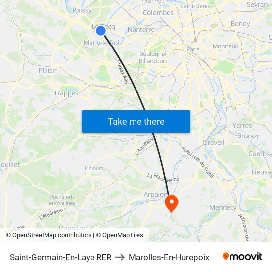 Saint-Germain-En-Laye RER to Marolles-En-Hurepoix map