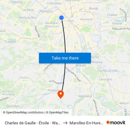 Charles de Gaulle - Étoile - Wagram to Marolles-En-Hurepoix map