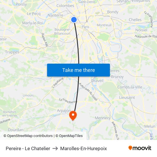 Pereire - Le Chatelier to Marolles-En-Hurepoix map