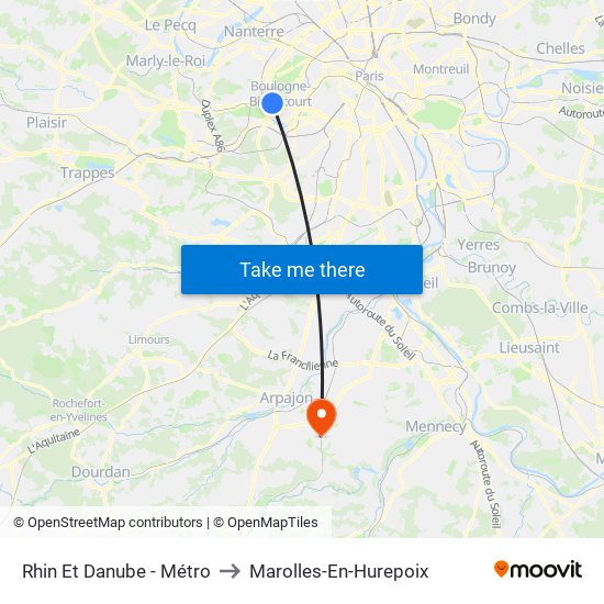 Rhin Et Danube - Métro to Marolles-En-Hurepoix map