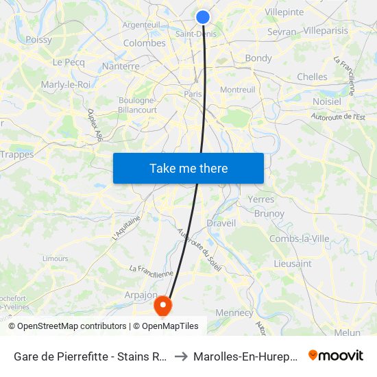 Gare de Pierrefitte - Stains RER to Marolles-En-Hurepoix map