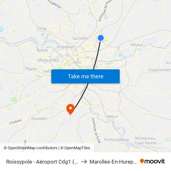 Roissypole - Aéroport Cdg1 (D1) to Marolles-En-Hurepoix map