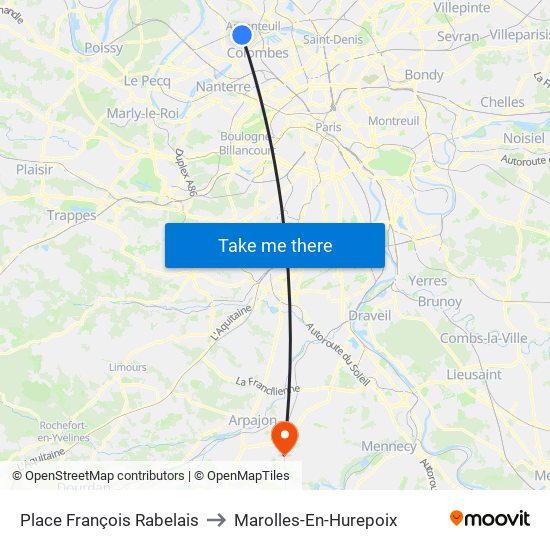 Place François Rabelais to Marolles-En-Hurepoix map