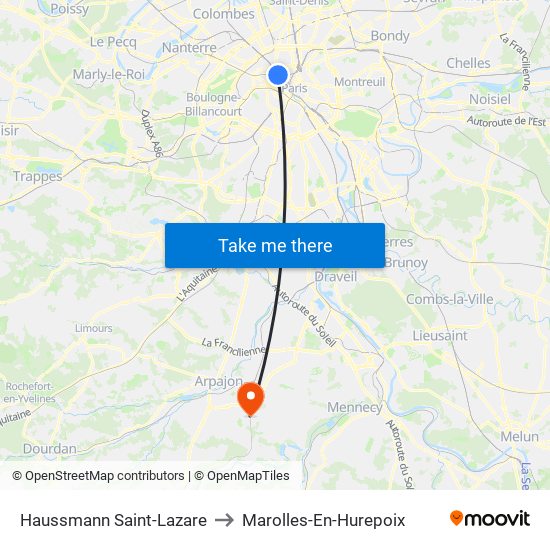 Haussmann Saint-Lazare to Marolles-En-Hurepoix map