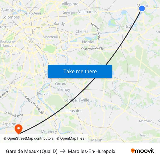 Gare de Meaux (Quai D) to Marolles-En-Hurepoix map