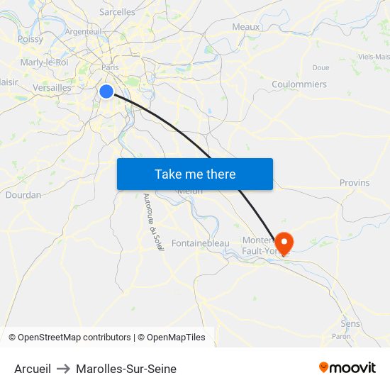 Arcueil to Marolles-Sur-Seine map