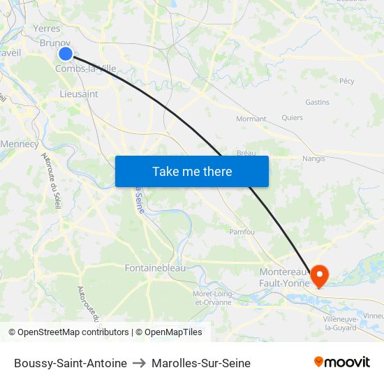 Boussy-Saint-Antoine to Marolles-Sur-Seine map