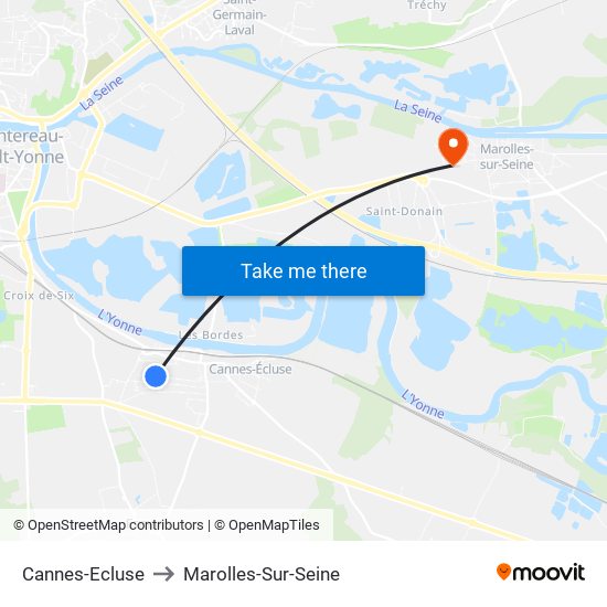 Cannes-Ecluse to Marolles-Sur-Seine map