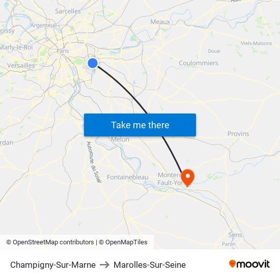 Champigny-Sur-Marne to Marolles-Sur-Seine map