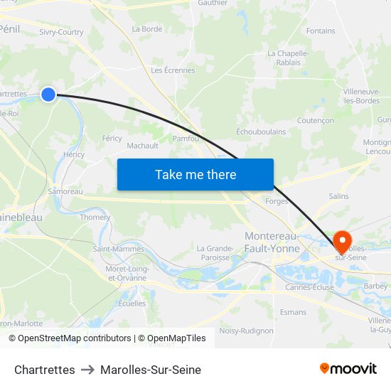Chartrettes to Marolles-Sur-Seine map