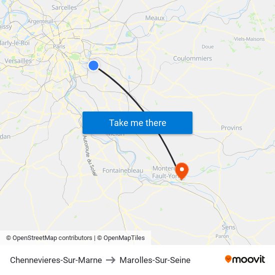 Chennevieres-Sur-Marne to Marolles-Sur-Seine map