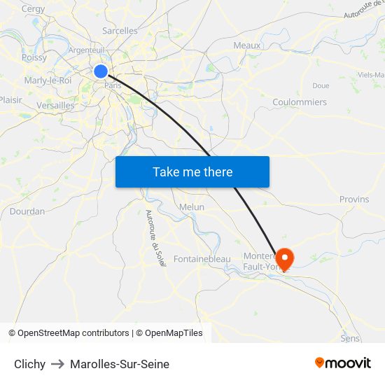 Clichy to Marolles-Sur-Seine map