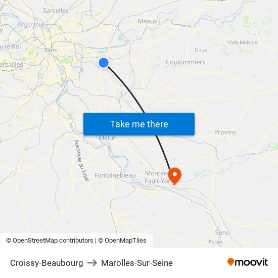 Croissy-Beaubourg to Marolles-Sur-Seine map