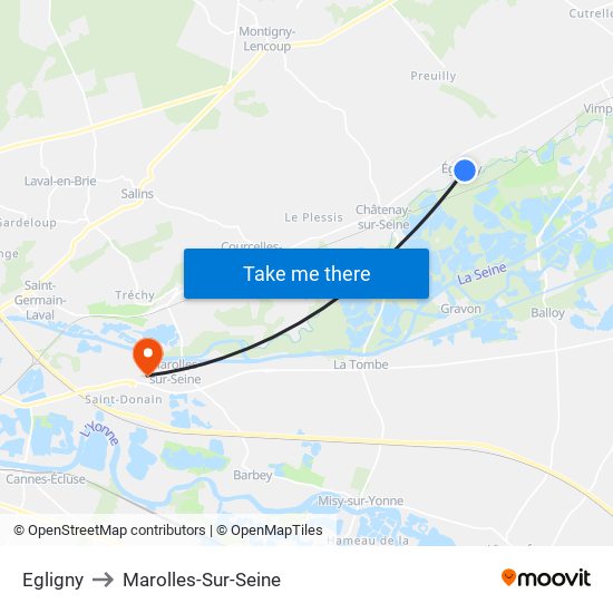 Egligny to Marolles-Sur-Seine map