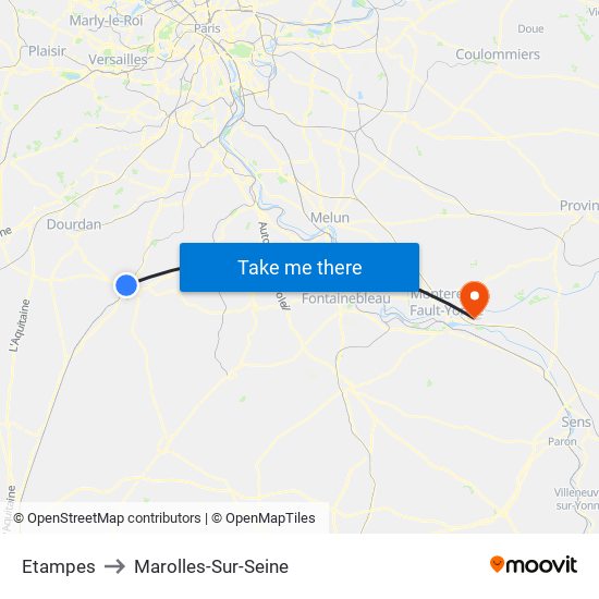 Etampes to Marolles-Sur-Seine map