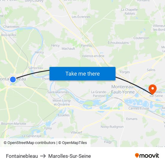 Fontainebleau to Marolles-Sur-Seine map