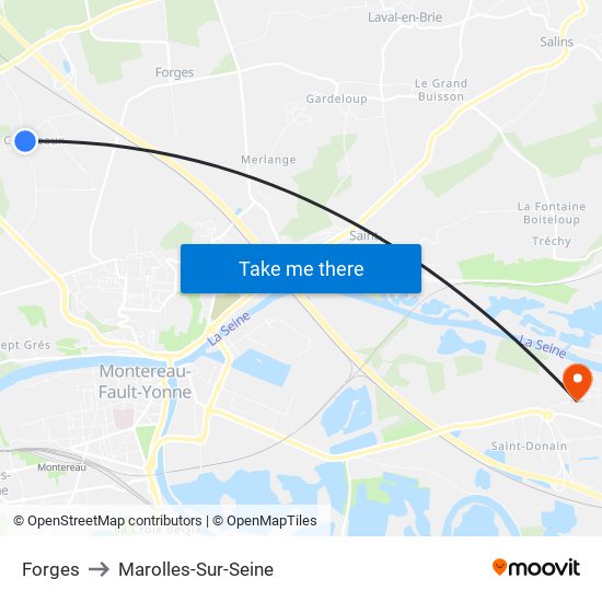 Forges to Marolles-Sur-Seine map