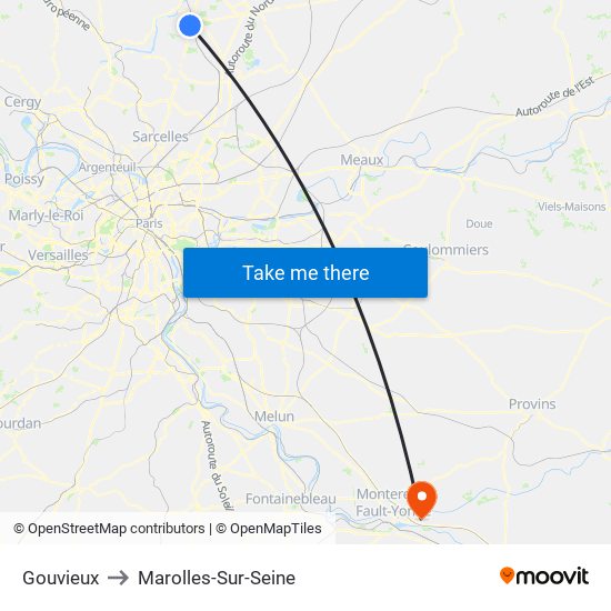 Gouvieux to Marolles-Sur-Seine map