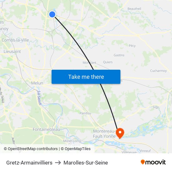 Gretz-Armainvilliers to Marolles-Sur-Seine map
