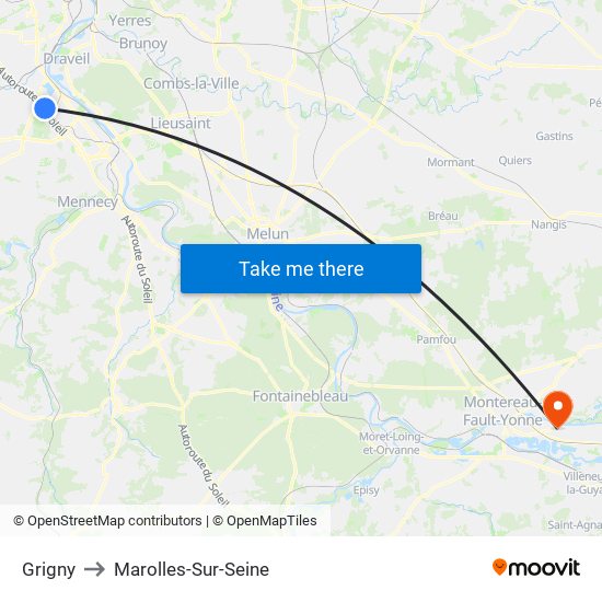 Grigny to Marolles-Sur-Seine map