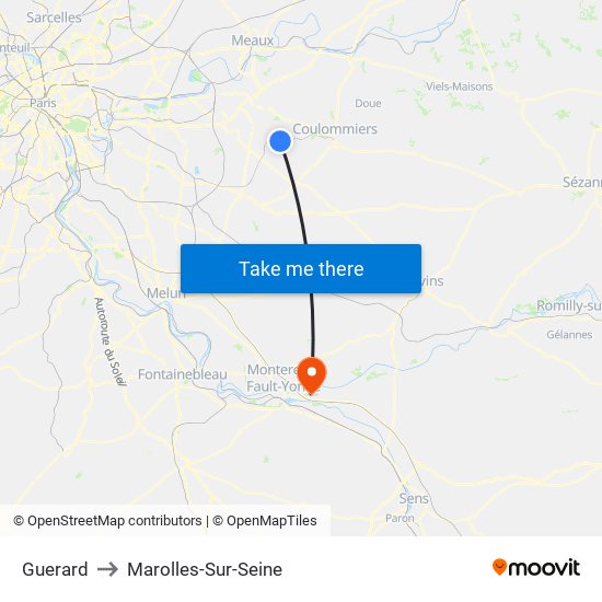 Guerard to Marolles-Sur-Seine map