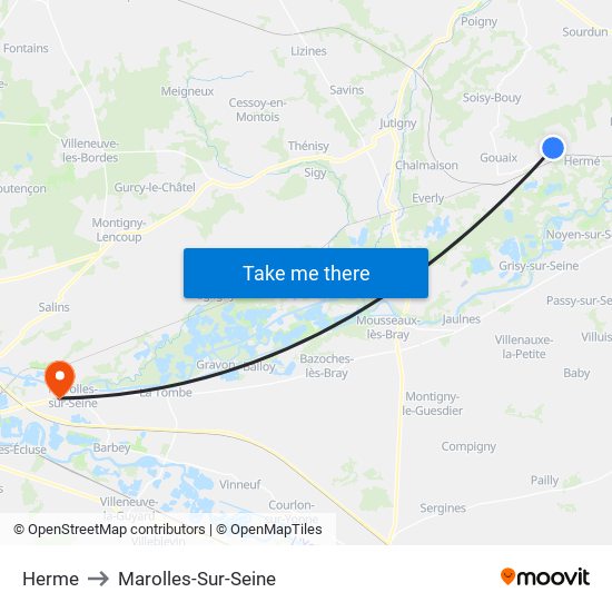 Herme to Marolles-Sur-Seine map