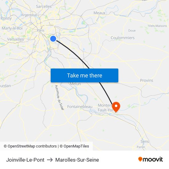 Joinville-Le-Pont to Marolles-Sur-Seine map