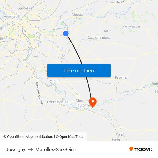 Jossigny to Marolles-Sur-Seine map