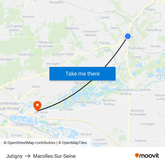 Jutigny to Marolles-Sur-Seine map