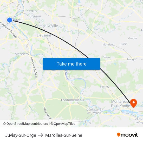 Juvisy-Sur-Orge to Marolles-Sur-Seine map