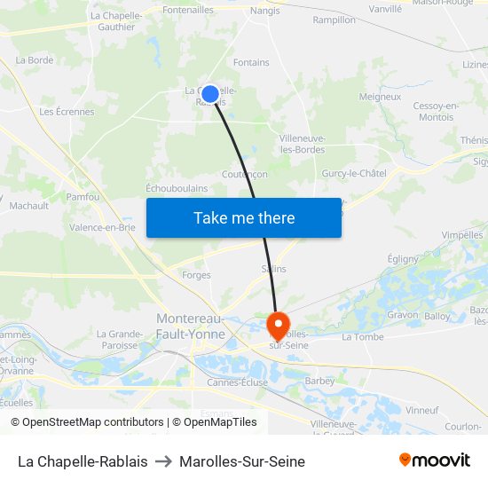 La Chapelle-Rablais to Marolles-Sur-Seine map