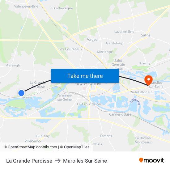 La Grande-Paroisse to Marolles-Sur-Seine map