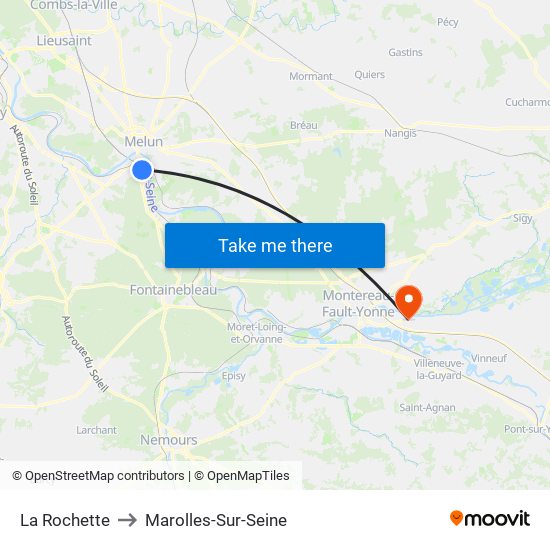 La Rochette to Marolles-Sur-Seine map