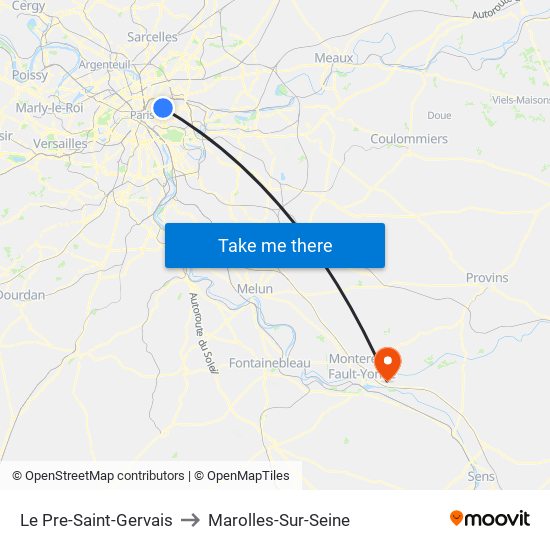 Le Pre-Saint-Gervais to Marolles-Sur-Seine map