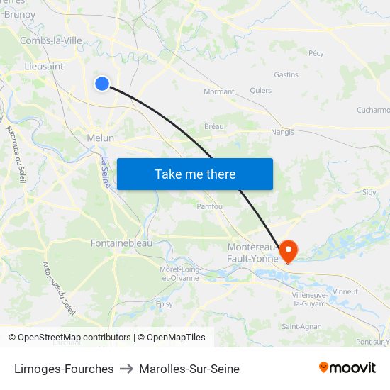 Limoges-Fourches to Marolles-Sur-Seine map