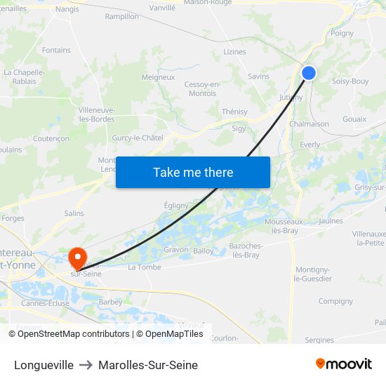 Longueville to Marolles-Sur-Seine map
