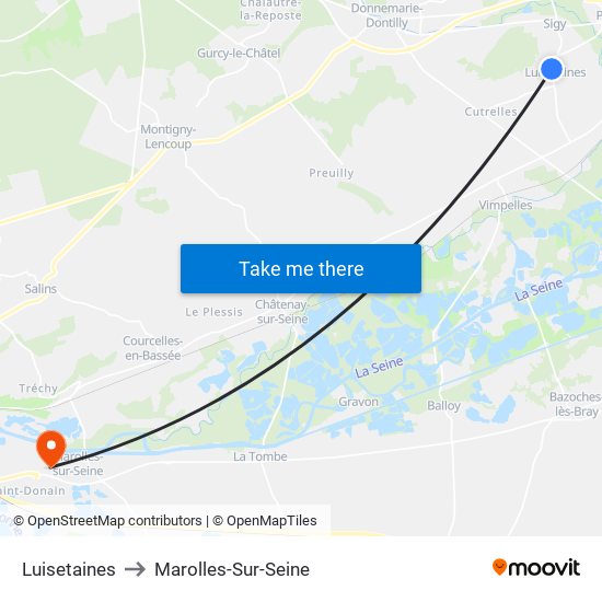 Luisetaines to Marolles-Sur-Seine map