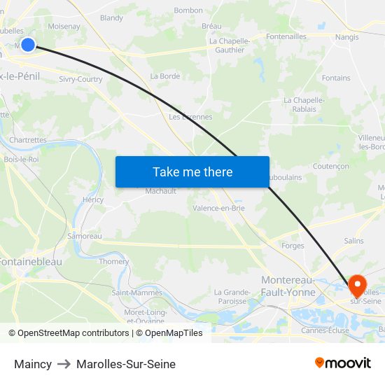 Maincy to Marolles-Sur-Seine map