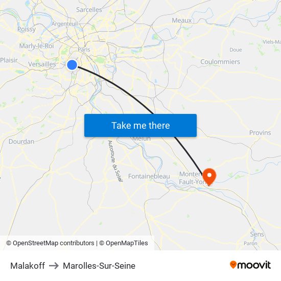 Malakoff to Marolles-Sur-Seine map