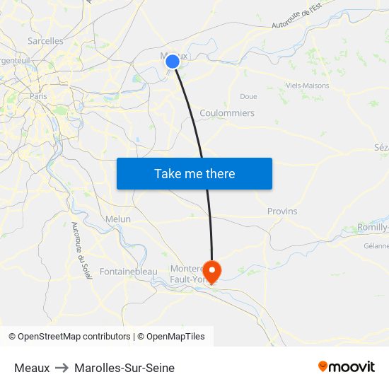 Meaux to Marolles-Sur-Seine map