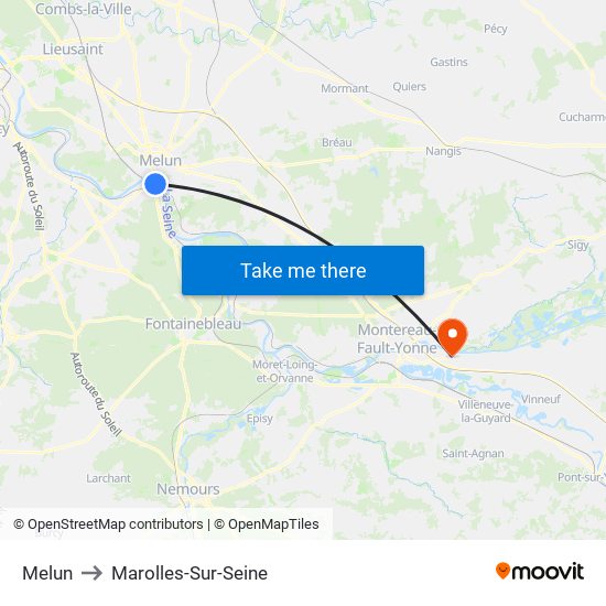 Melun to Marolles-Sur-Seine map