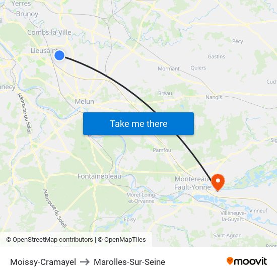 Moissy-Cramayel to Marolles-Sur-Seine map