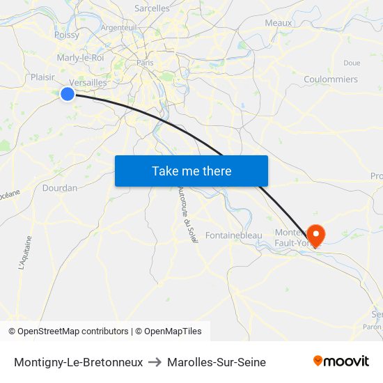 Montigny-Le-Bretonneux to Marolles-Sur-Seine map