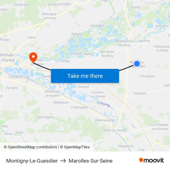 Montigny-Le-Guesdier to Marolles-Sur-Seine map