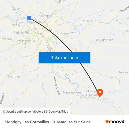 Montigny-Les-Cormeilles to Marolles-Sur-Seine map
