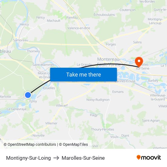 Montigny-Sur-Loing to Marolles-Sur-Seine map