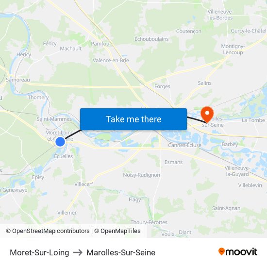 Moret-Sur-Loing to Marolles-Sur-Seine map