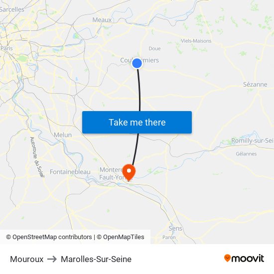 Mouroux to Marolles-Sur-Seine map